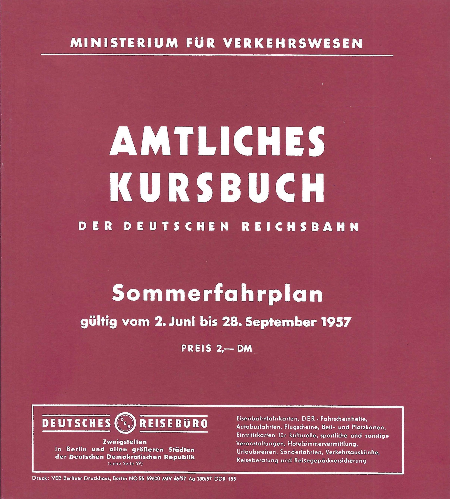 Amtliches Kursbuch der deutschen Reichsbahn Sommer 1957