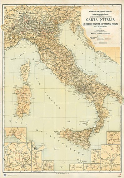 Carta d’Italia – le ferrovie concesse all’industria privata al 1° gennaio 1907