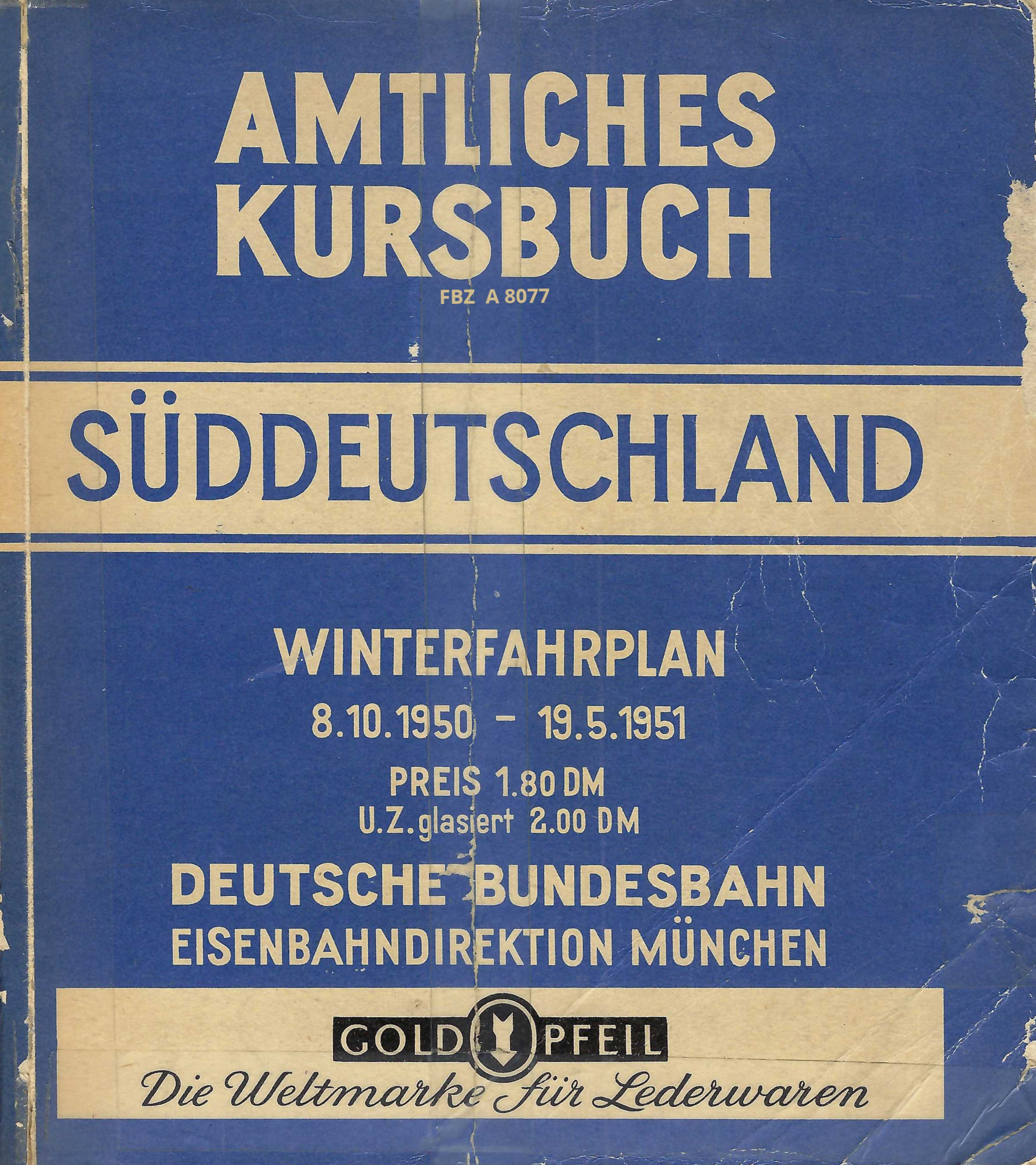 Amtliches Kursbuch Süddeutschland Winter 1950/51