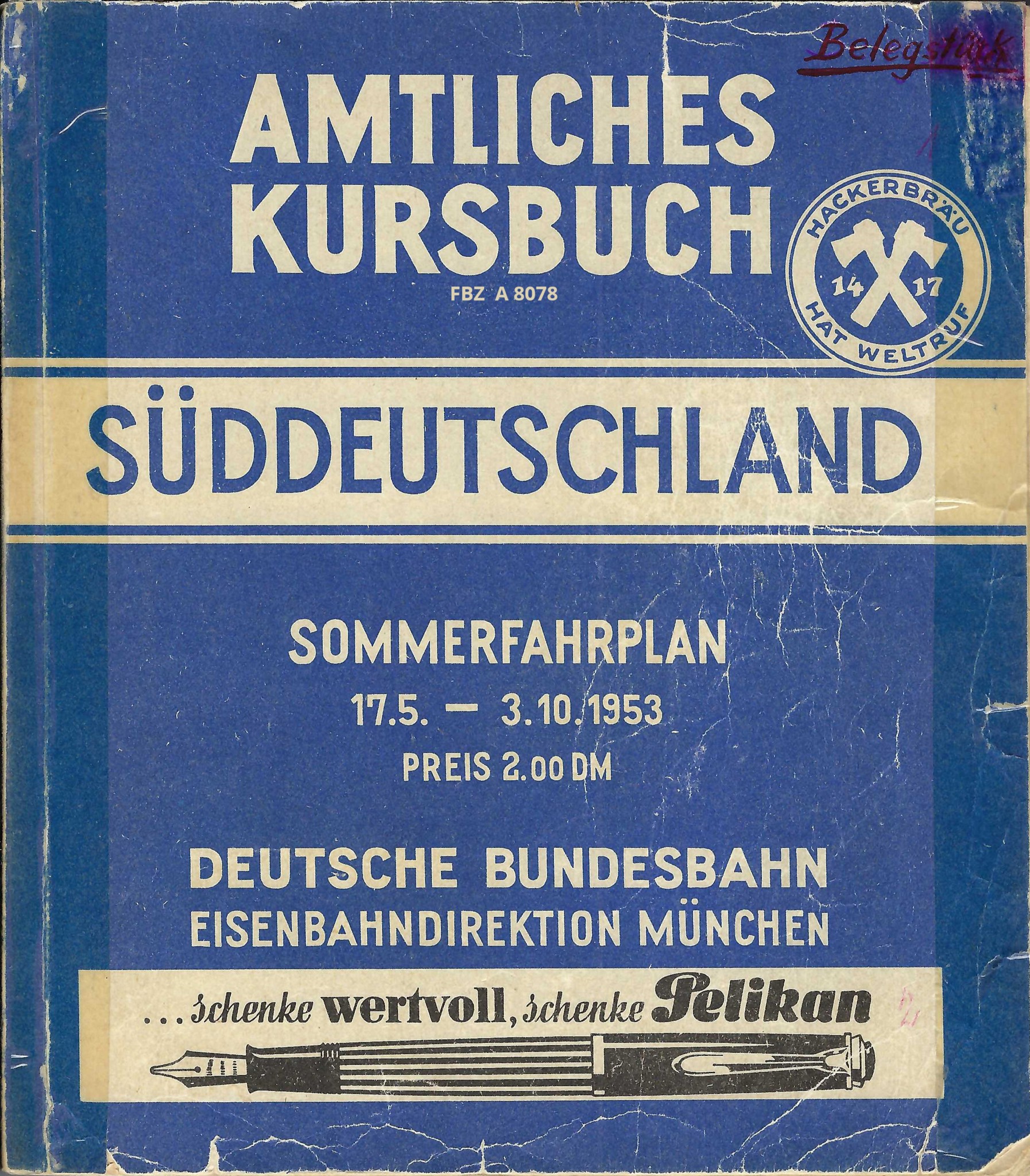 Amtliches Kursbuch Süddeutschland Sommer 1953