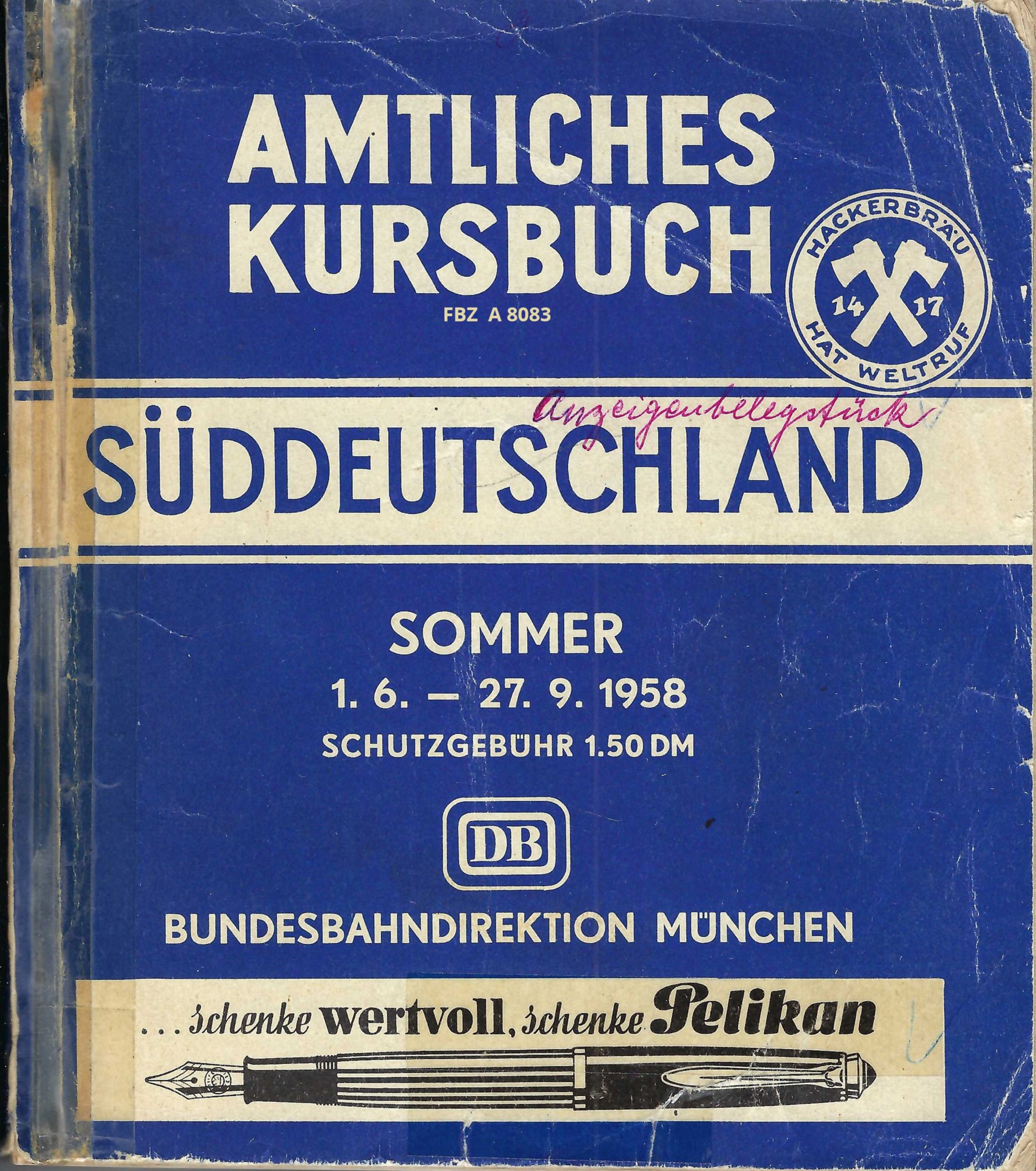 Amtliches Kursbuch Süddeutschland Sommer 1958