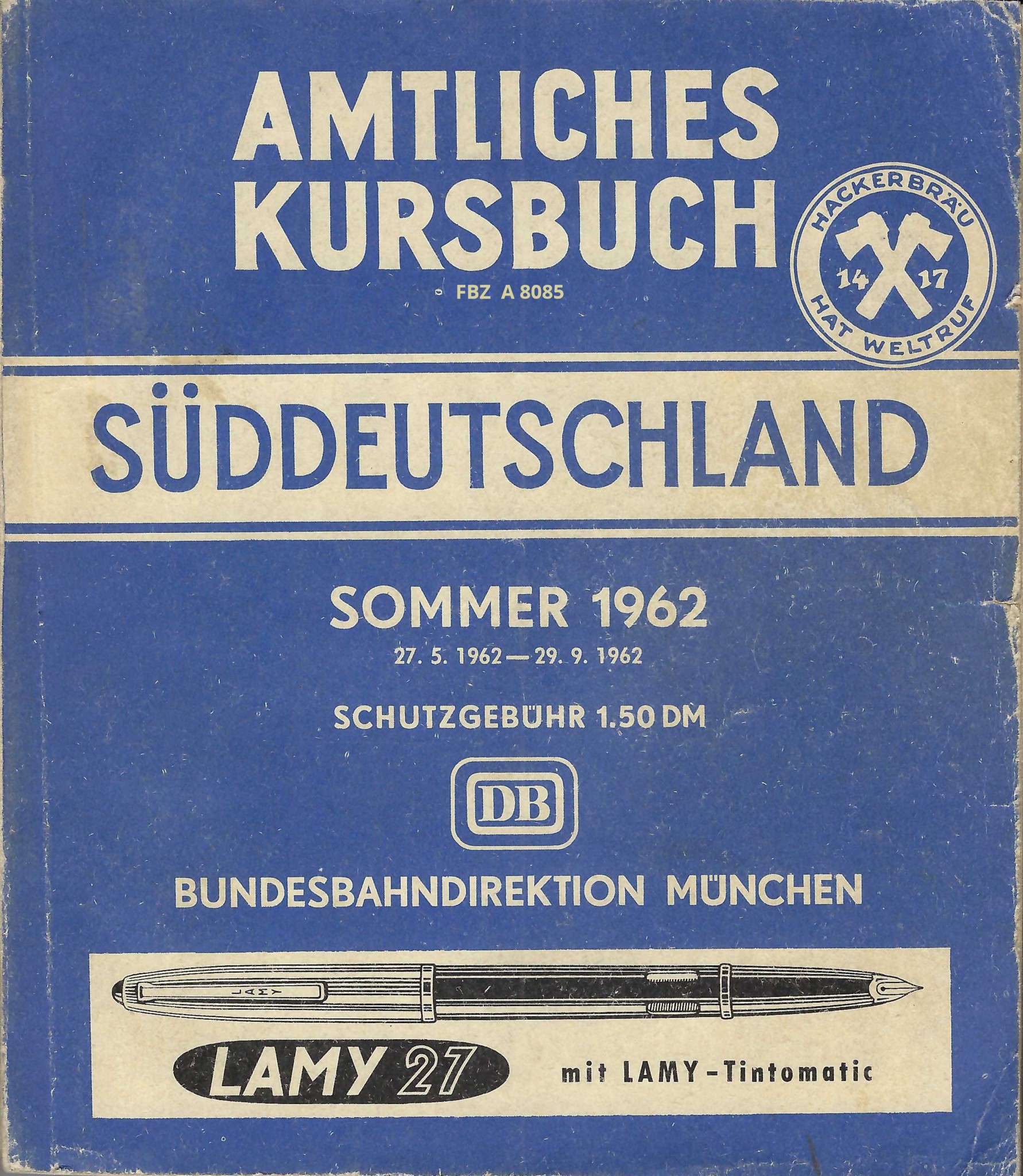 Amtliches Kursbuch Süddeutschland Sommer 1962