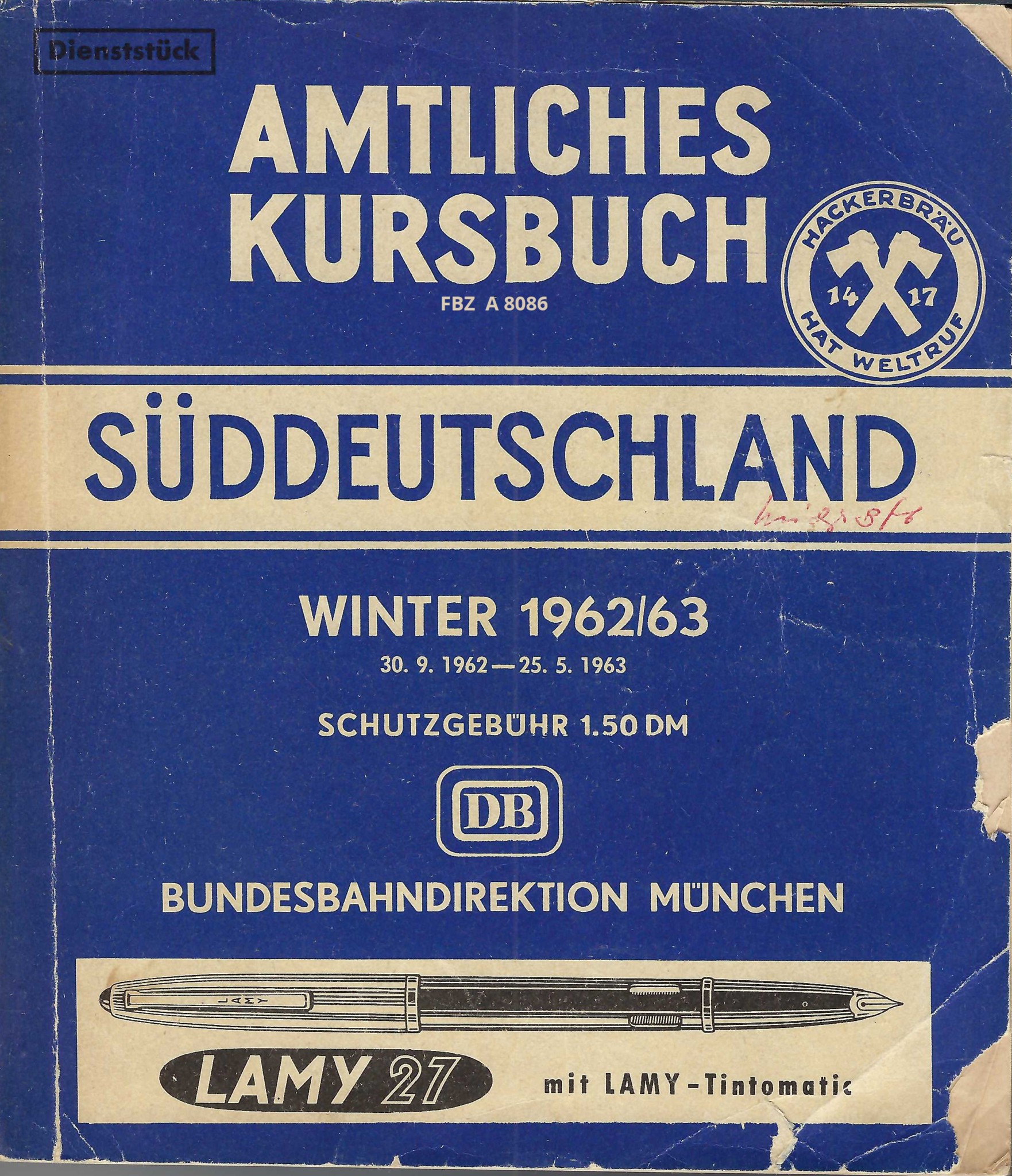 Amtliches Kursbuch Süddeutschland Winter 1962/63