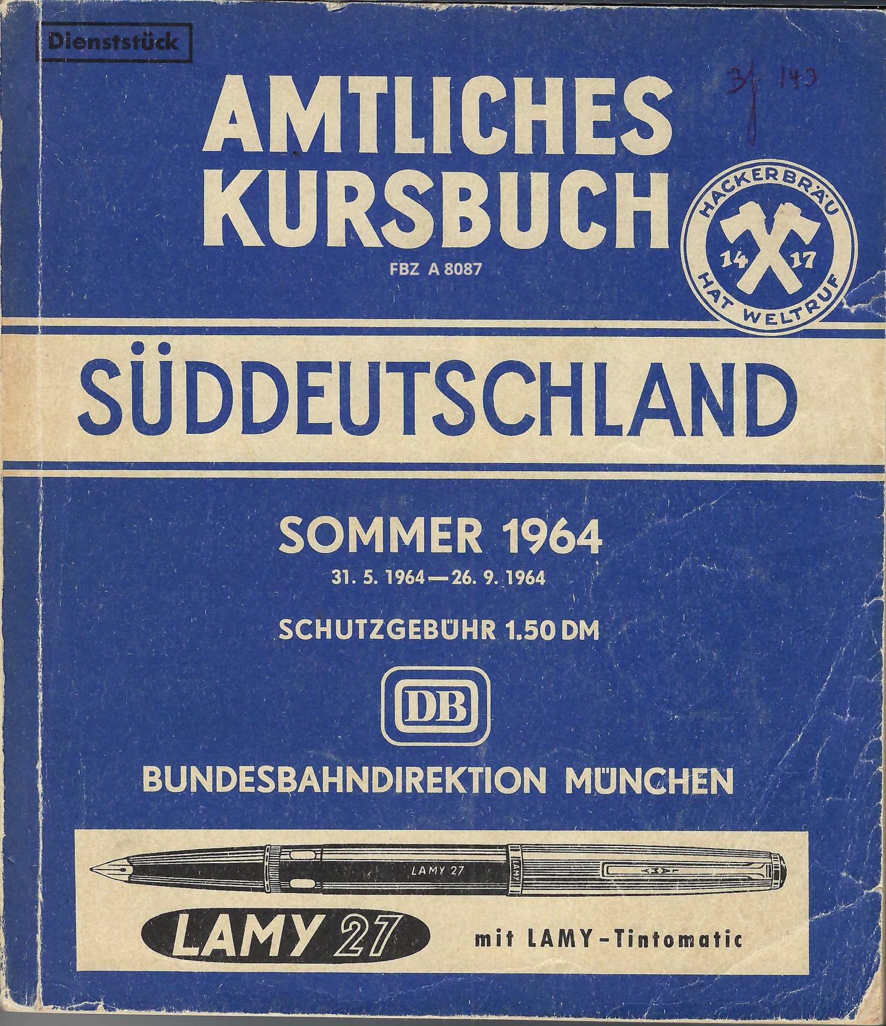 Amtliches Kursbuch Süddeutschland Sommer 1964
