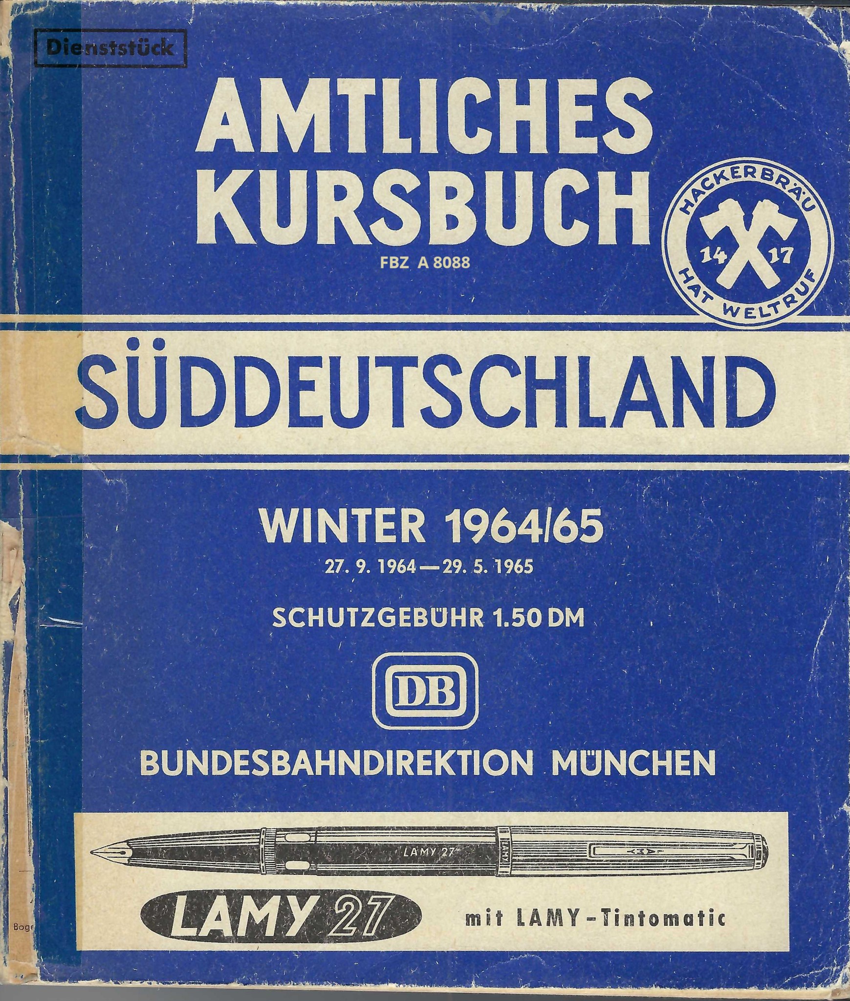 Amtliches Kursbuch Süddeutschland Winter 1964/65