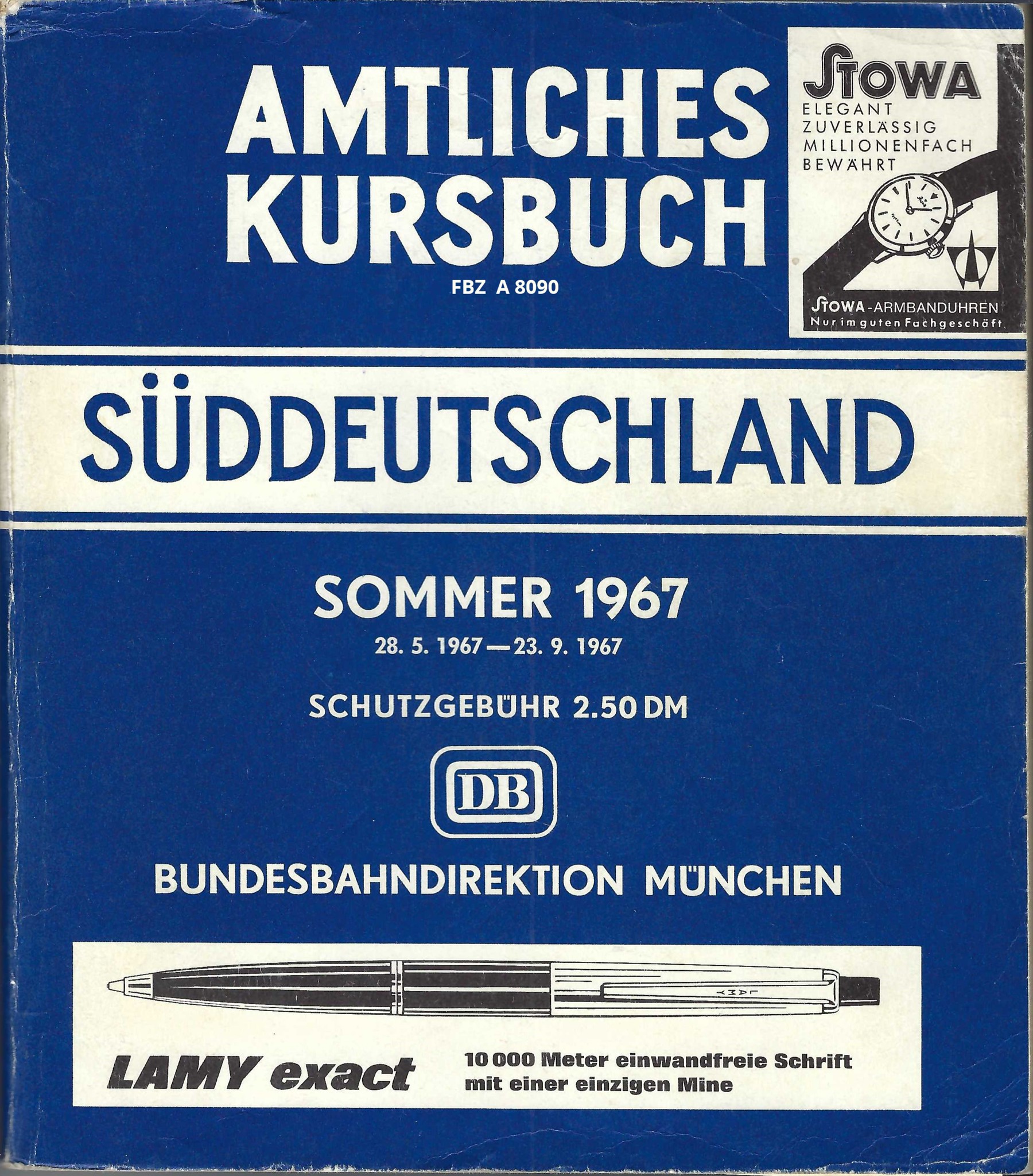 Amtliches Kursbuch Süddeutschland Sommer 1967