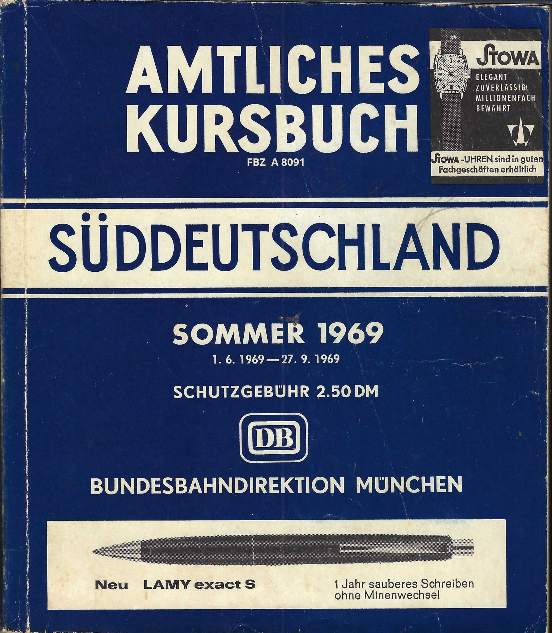 Amtliches Kursbuch Süddeutschland Sommer 1969