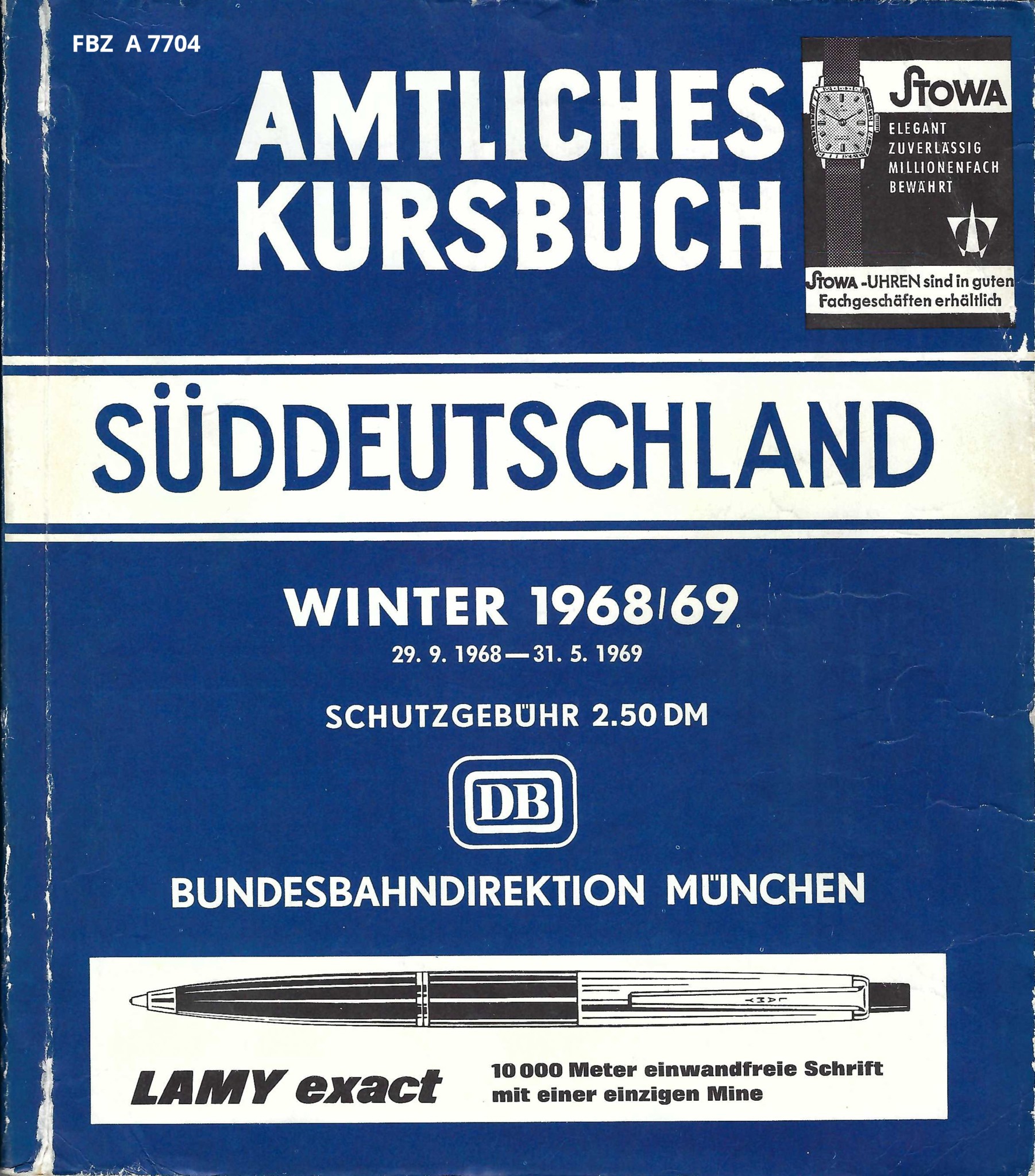 Amtliches Kursbuch Süddeutschland Winter 1968/69