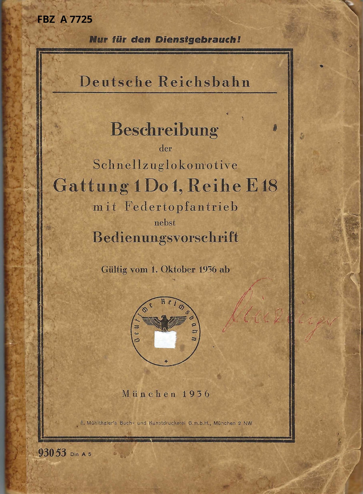 Beschreibung der Schnellzuglokomotive Gattung 1´ Do 1´ Reihe E 18
