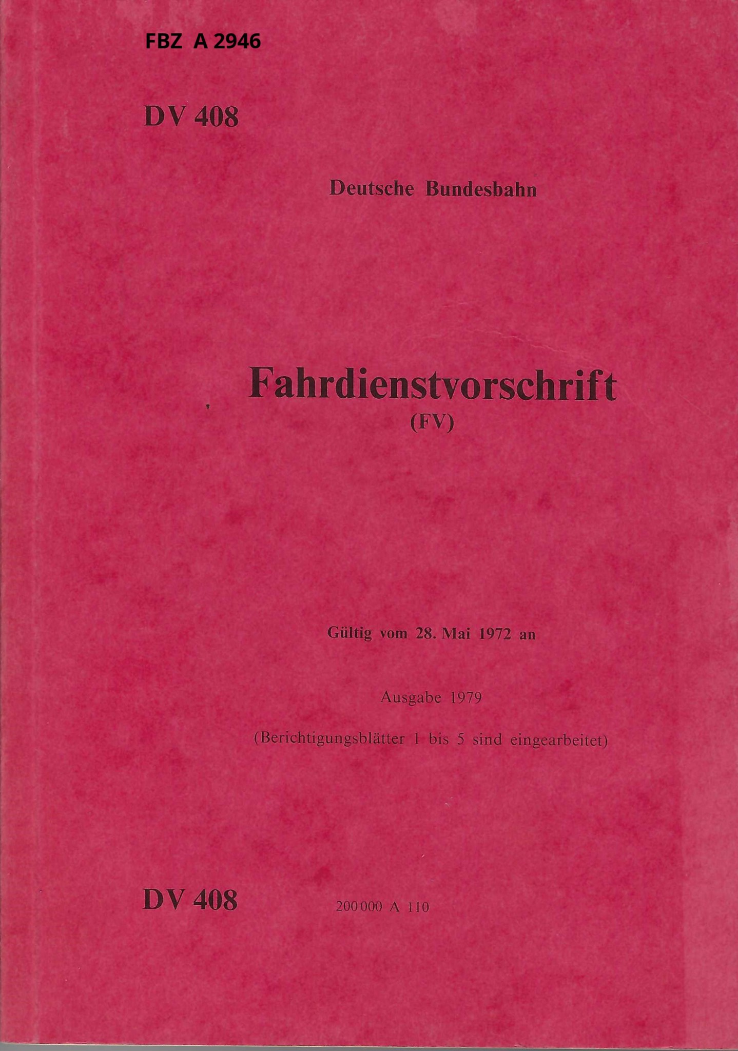 Fahrdienstvorschriften (FD) DV 408 Ausgabe 1979