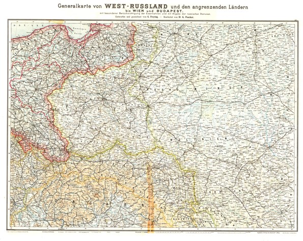 Generalkarte von West-Russland und den angrenzenden Ländern bis Wien und Budapest aus dem Jahre 1914