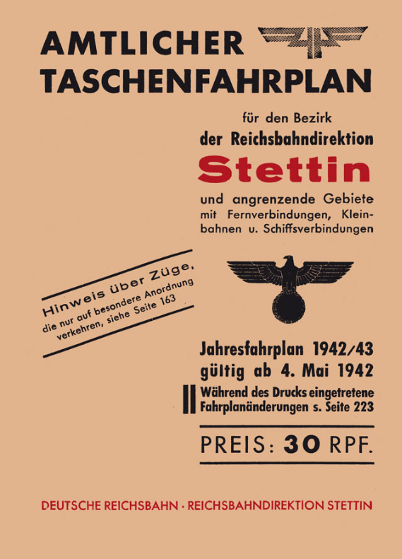 Amtlicher Taschenfahrplan für den Bezirk der Reichsbahndirektion Stettin 1942/43